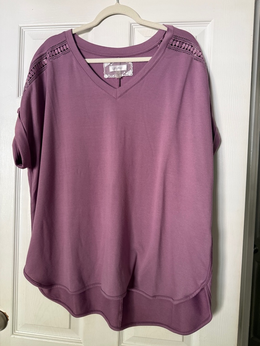 Cupio Mauve V-Neck Crochet-Trim Pullover